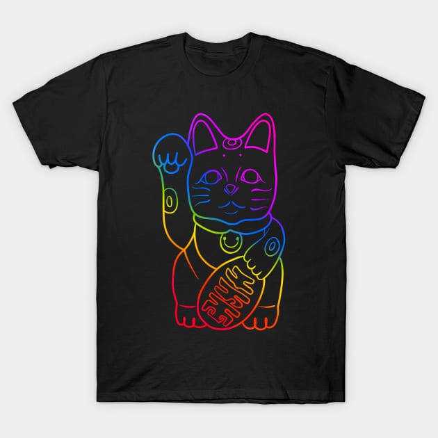 Lucky Cat. - Rainbow T-Shirt by Creighcreigh